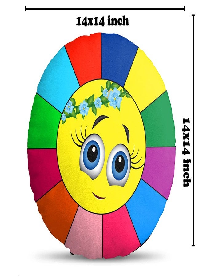 Ship Smart Round Shape Velvet Fabric Printed Soft Toy/Smiley/Emoji/Plush/Filled/Emoticons/Icons/Cool Cushions/Pillow, 14x14-inches (Multicolor) Design 14 - Image 5